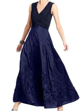 Patra Navy Formal Gown Size 6 Embroidered Evening Dress Wedding Guest Maxi